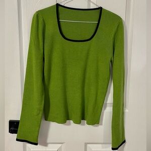 Green Long Sleeve Top with Black Trim